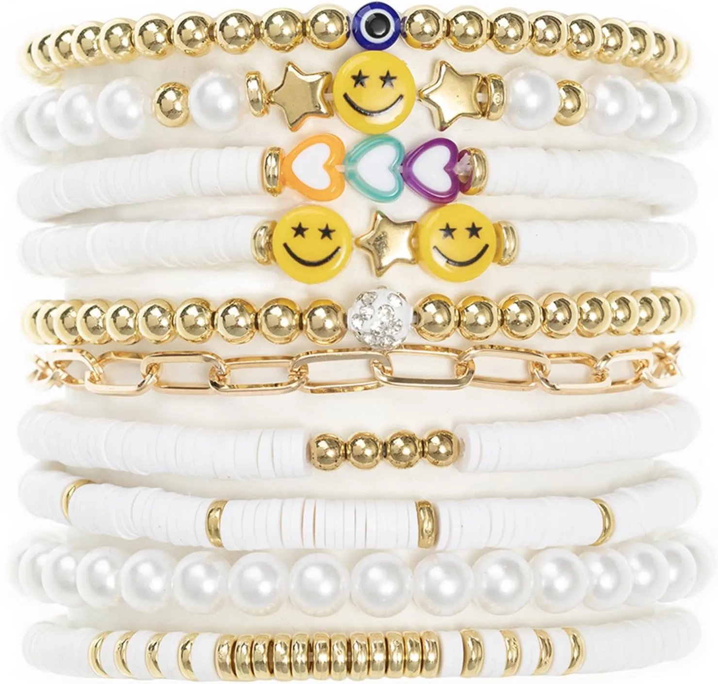 10pcs Heishi Surfer Clay Bead Friendship BraceletsColorful Stackable Preppy Bracelets for Women