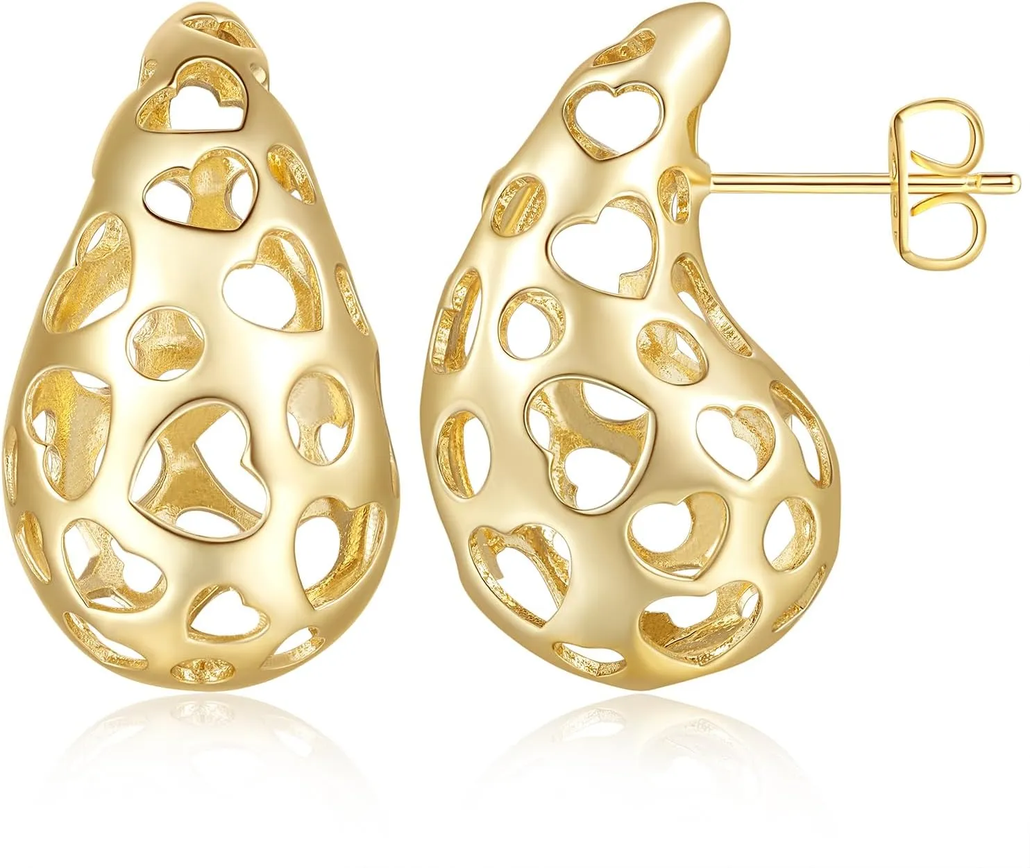14K Gold Drop Stud Earrings Gold Teardrop Earrings for Women Jewelry Small Hoops Earring Love-Inspired Cutouts earring for Women