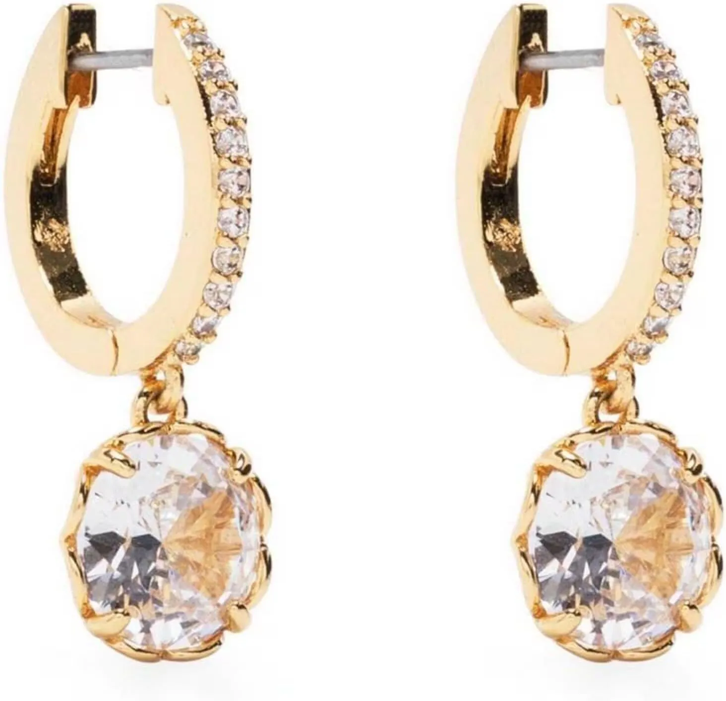 14k Solid Gold Pave Huggie Earring, Round Solitaire Drop Dangle, Handmade Hoop Jewelry Gift for Her.