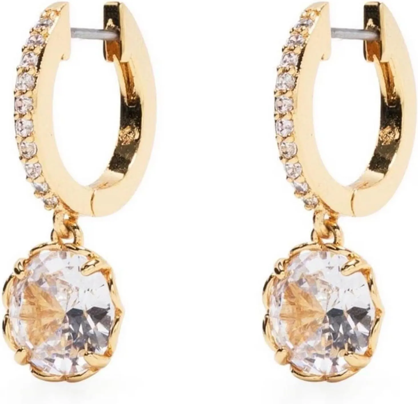 14k Solid Gold Pave Huggie Earring, Round Solitaire Drop Dangle, Handmade Hoop Jewelry Gift for Her.