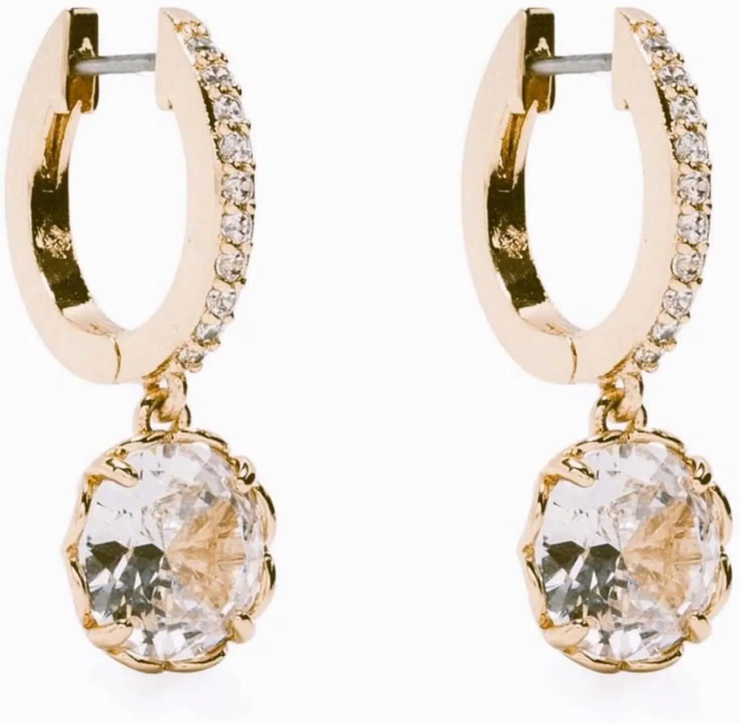 14k Solid Gold Pave Huggie Earring, Round Solitaire Drop Dangle, Handmade Hoop Jewelry Gift for Her.