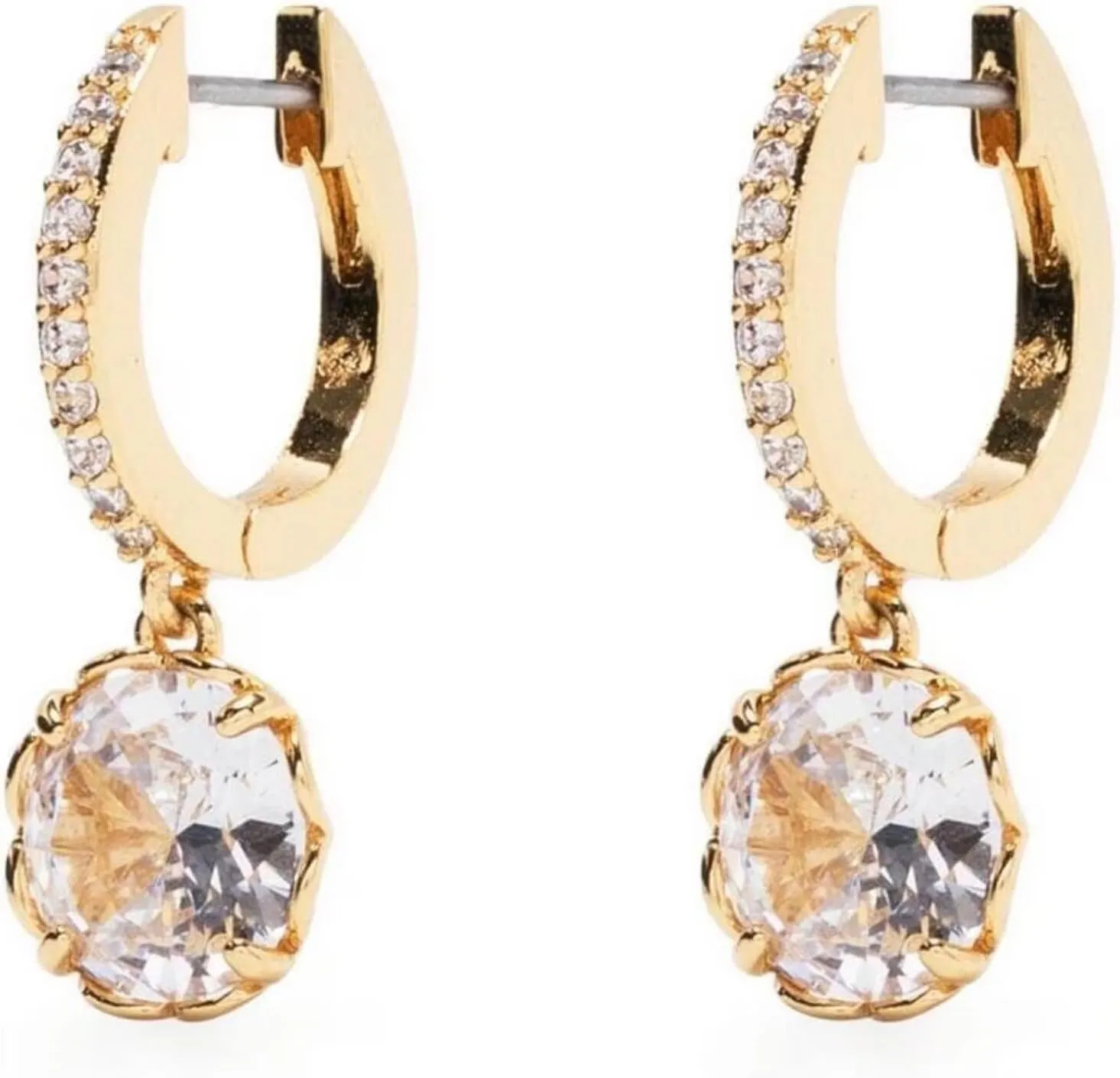 14k Solid Gold Pave Huggie Earring, Round Solitaire Drop Dangle, Handmade Hoop Jewelry Gift for Her.
