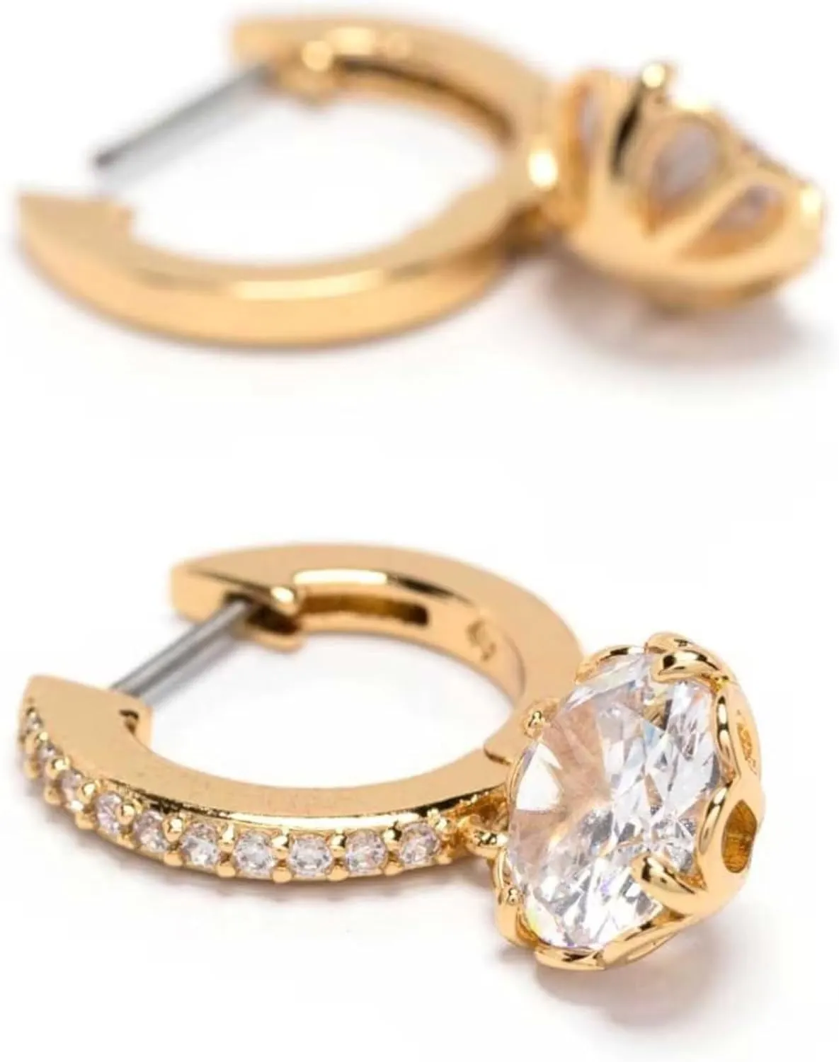 14k Solid Gold Pave Huggie Earring, Round Solitaire Drop Dangle, Handmade Hoop Jewelry Gift for Her.