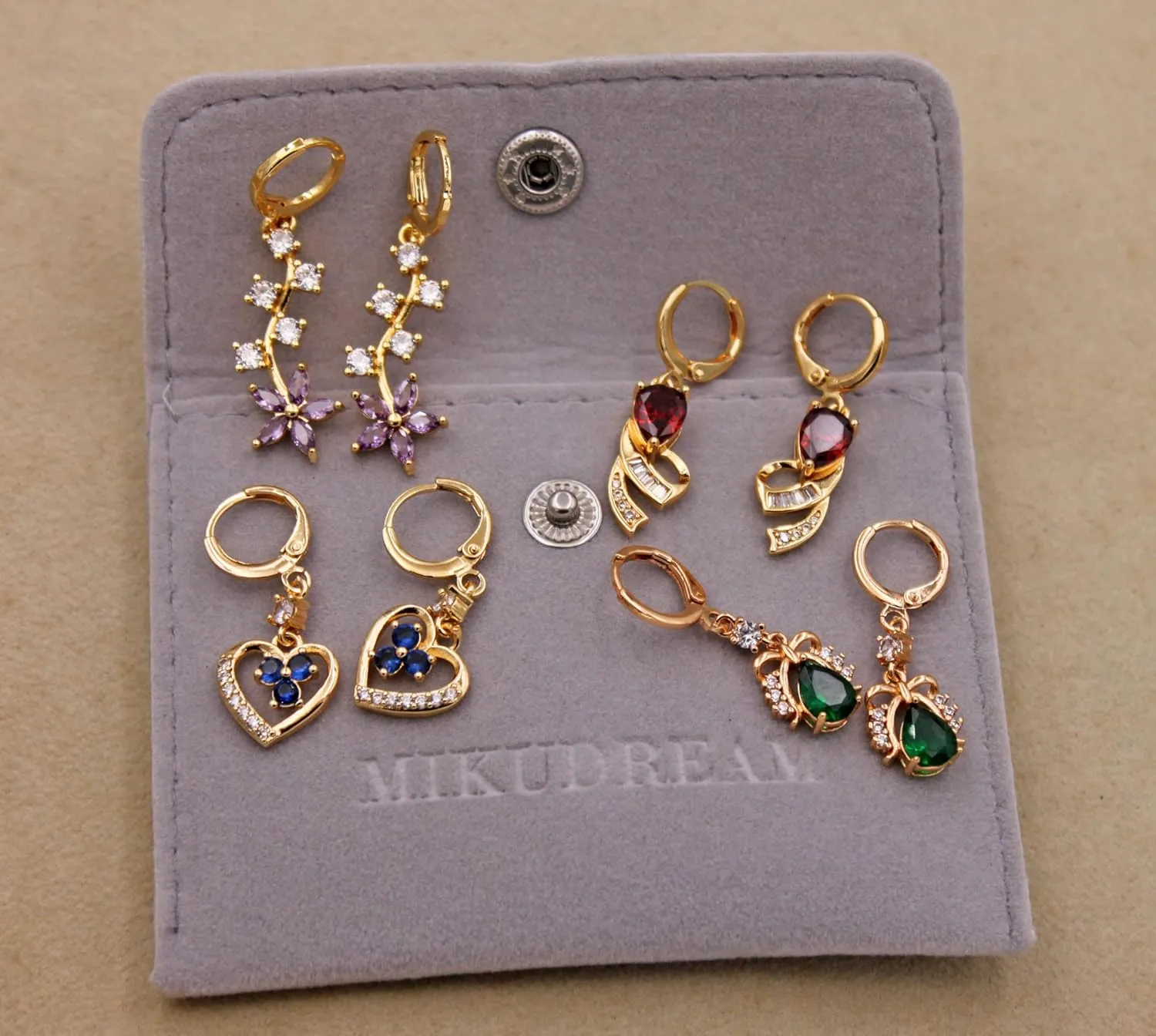 18K Gold Plated, 4 Pairs Drop Dangle Earrings Set for Women, Flower/Heart/Animal/Pearl Drop earrings, Hypoallergenic Cubic Zirconia Earrings, Lightweight, Party earrings, gold earrings, Jewelry for Gifts, Fashion