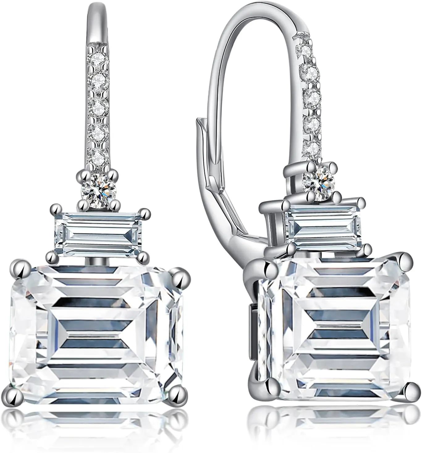 18K White Gold Plated Princess Cut Dangle Drop Earrings for Women 925 Sterling Silver Luxury Square Cubic Zirconia Leverback Earrings