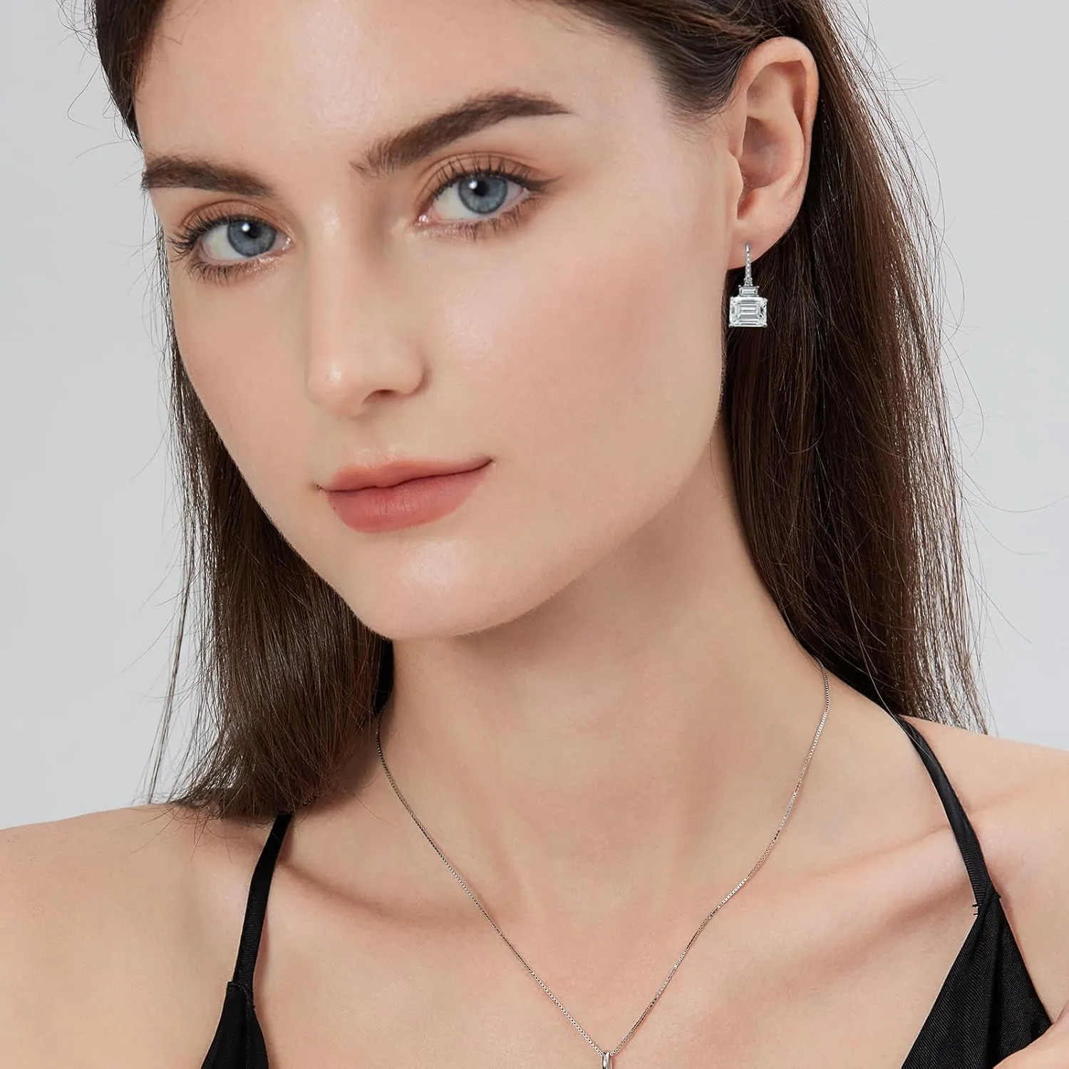 18K White Gold Plated Princess Cut Dangle Drop Earrings for Women 925 Sterling Silver Luxury Square Cubic Zirconia Leverback Earrings