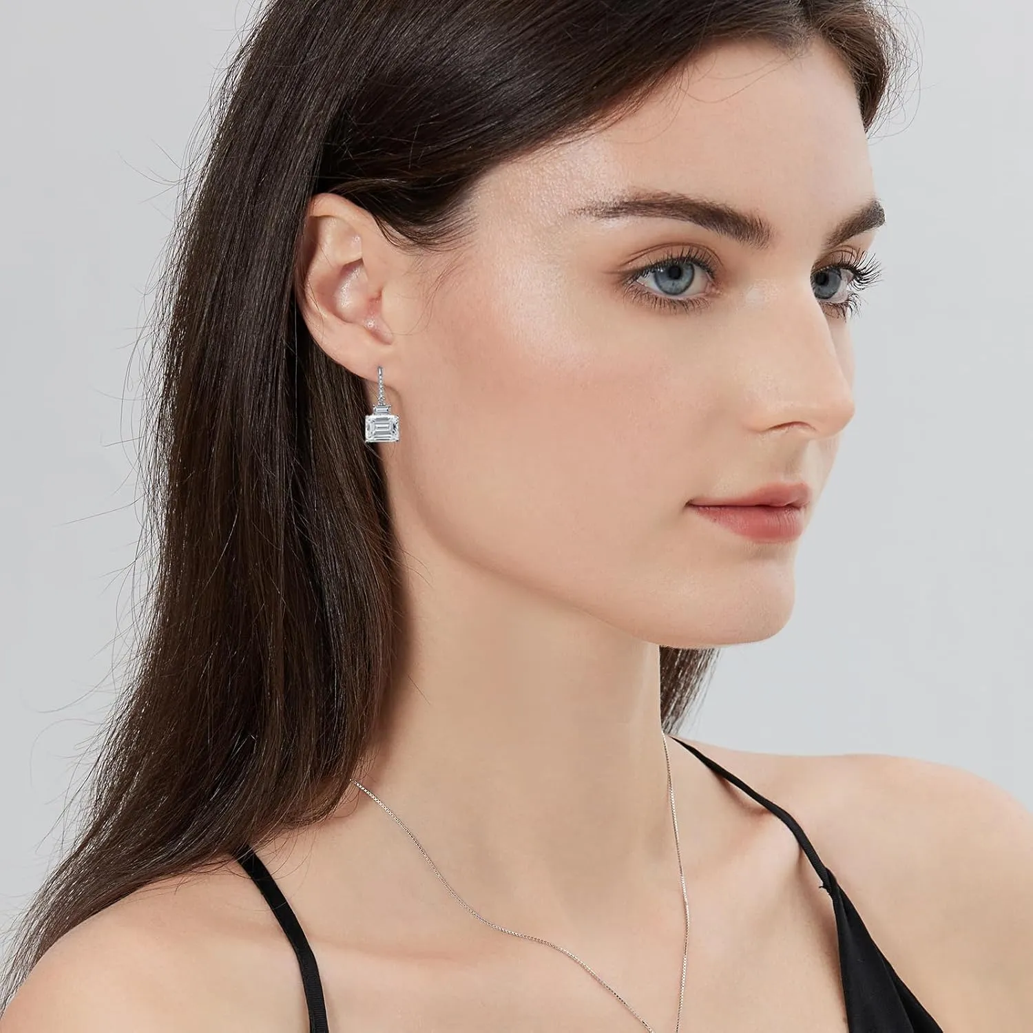 18K White Gold Plated Princess Cut Dangle Drop Earrings for Women 925 Sterling Silver Luxury Square Cubic Zirconia Leverback Earrings