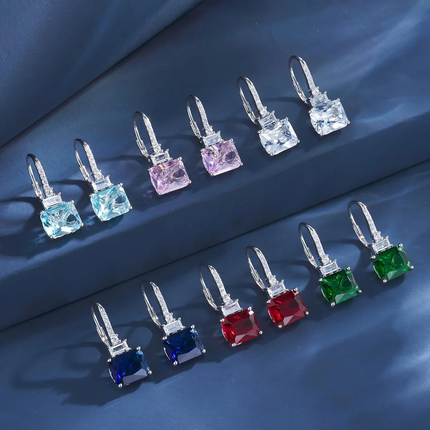 18K White Gold Plated Princess Cut Dangle Drop Earrings for Women 925 Sterling Silver Luxury Square Cubic Zirconia Leverback Earrings
