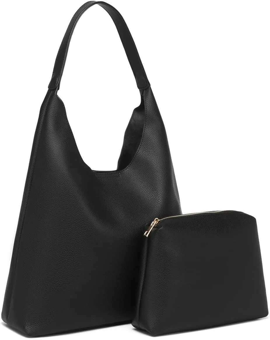 2 Pcs Slouchy PU Leather Hobo Bags Women Trendy Underarm Shoulder Bag Cute Satchel Crescent Crossbody Purse Tote Handbag