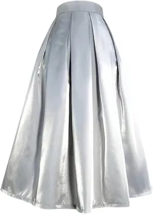 2023 Spring Korean Simple Elegant Pastel Candy Color Glittering Purple High Waist Pleated Midi Satin Skirt Birthday Party