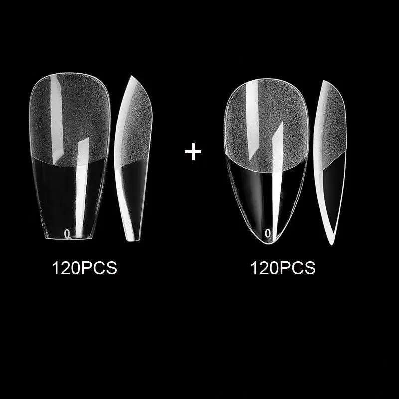 240pcs False Nails Coffin Semi Frosted Full Cover Mid Length Nail Tips Art Accessories Tool