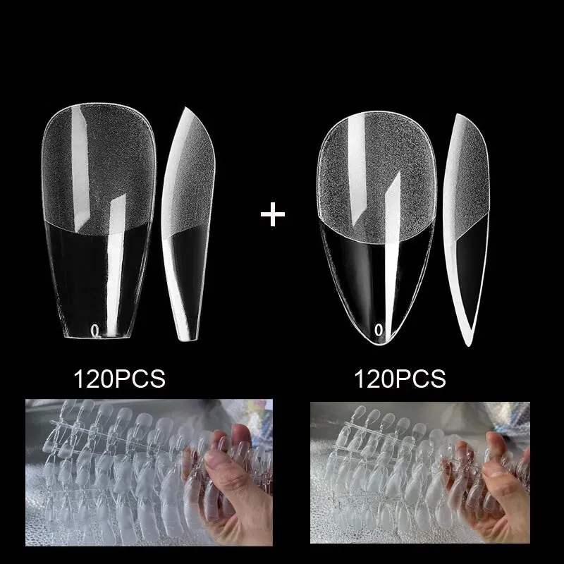 240pcs False Nails Coffin Semi Frosted Full Cover Mid Length Nail Tips Art Accessories Tool