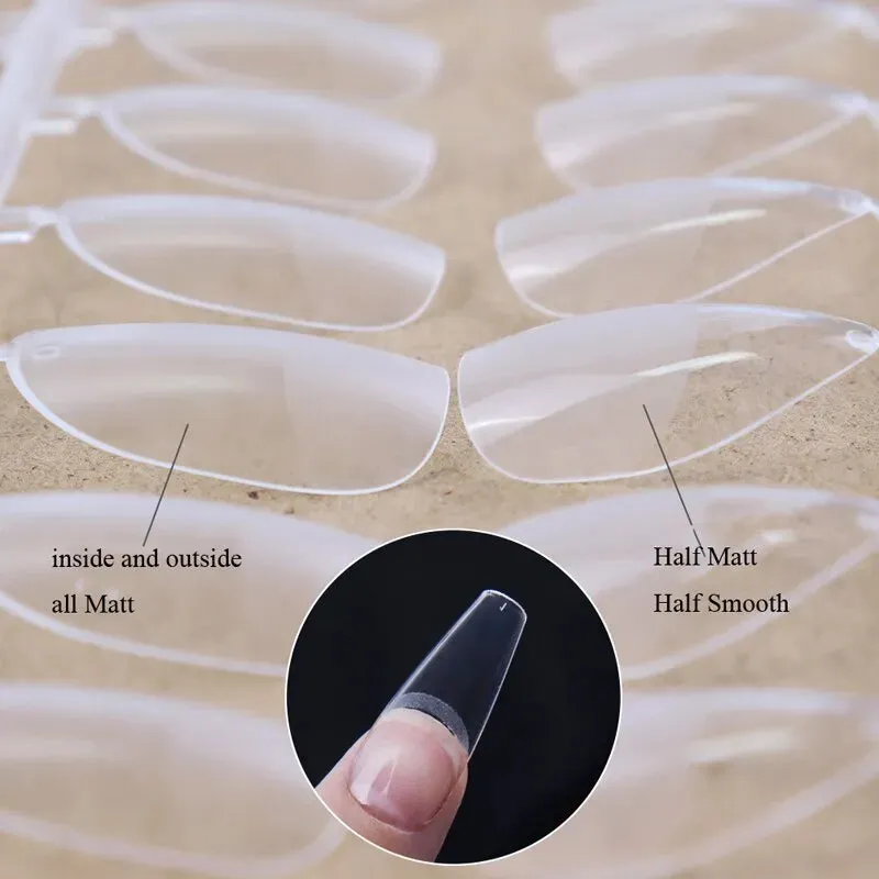240pcs False Nails Coffin Semi Frosted Full Cover Mid Length Nail Tips Art Accessories Tool