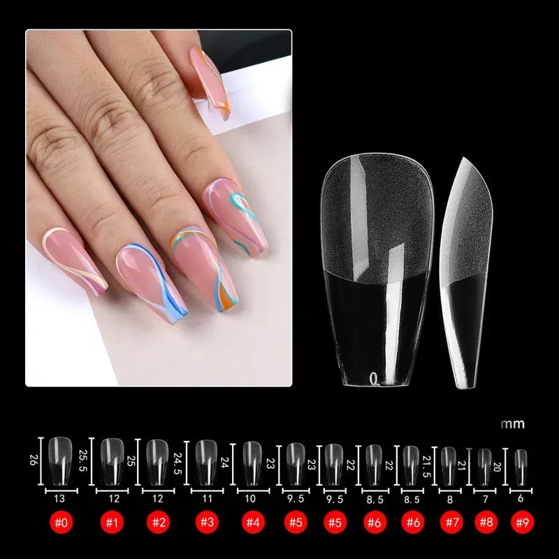 240pcs False Nails Coffin Semi Frosted Full Cover Mid Length Nail Tips Art Accessories Tool