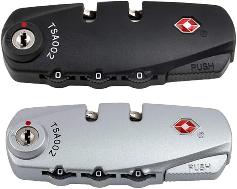 2Pcs Portable TSA Customs Code Lock 3 Digit Password Lock Padlock (Silver Black) Supply