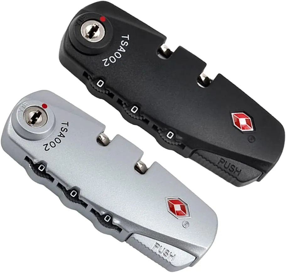 2Pcs Portable TSA Customs Code Lock 3 Digit Password Lock Padlock (Silver Black) Supply
