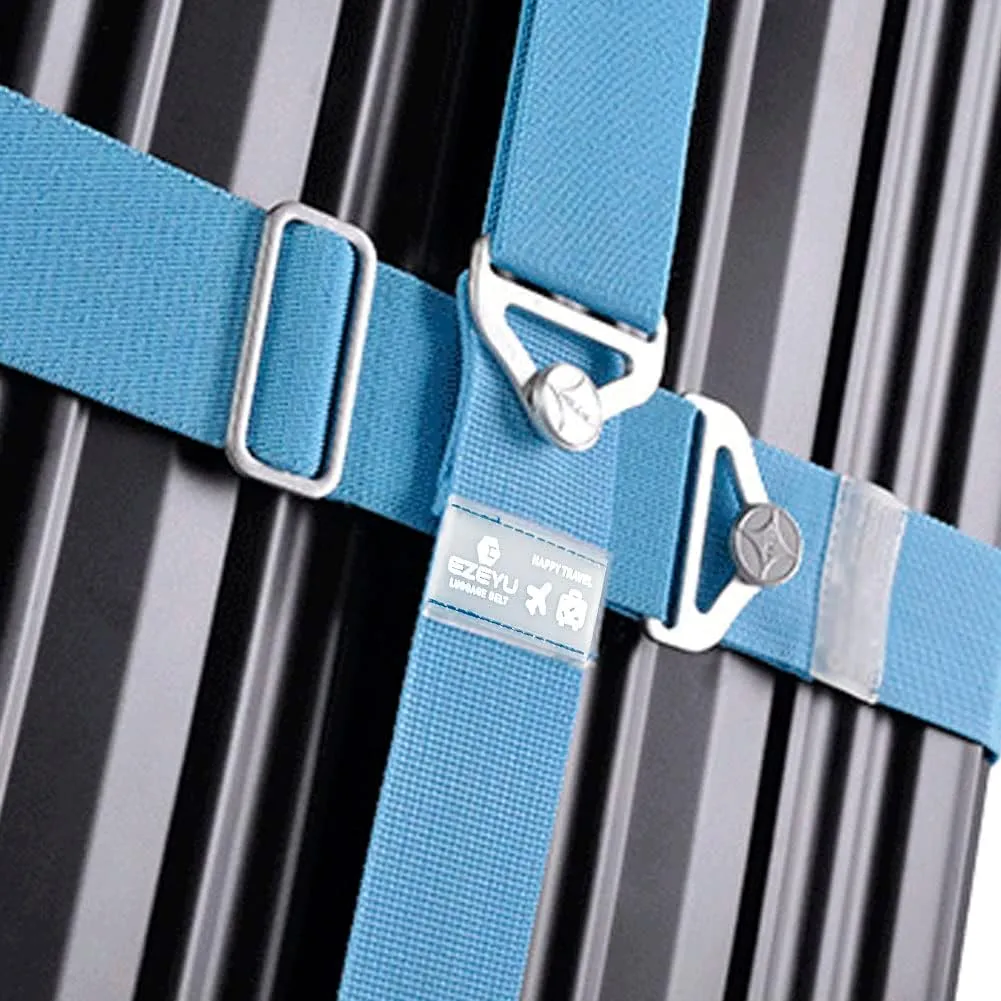 2X Luggage Straps, Heavy Duty Elastic Adjustable Travel Bag Packing Belt Security Strap S L for 24"-30" Baggage Suitcase, Blue HT0014-2BU
