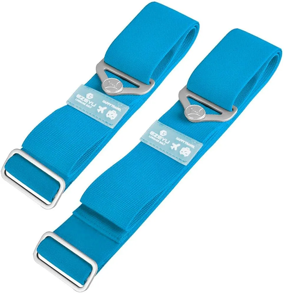 2X Luggage Straps, Heavy Duty Elastic Adjustable Travel Bag Packing Belt Security Strap S L for 24"-30" Baggage Suitcase, Blue HT0014-2BU