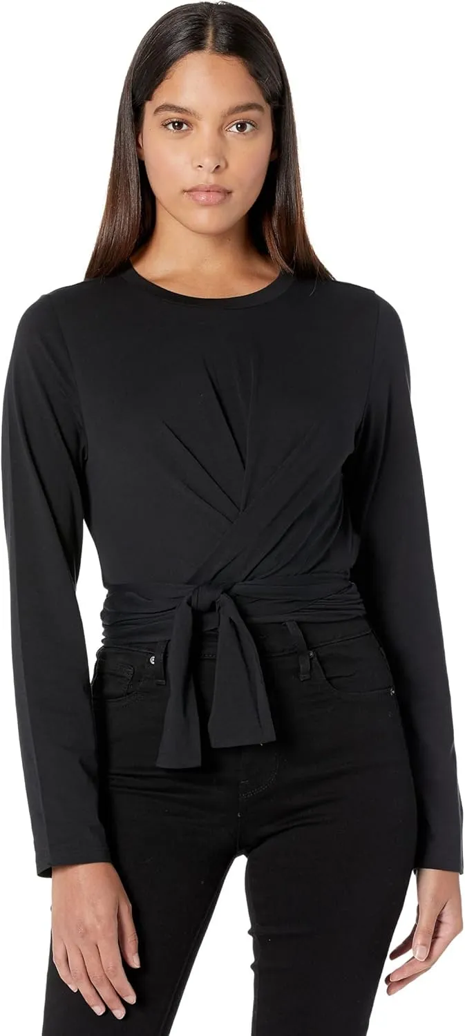 7 For All Mankind Womens Twist Front Crewneck T-Shirt Black M