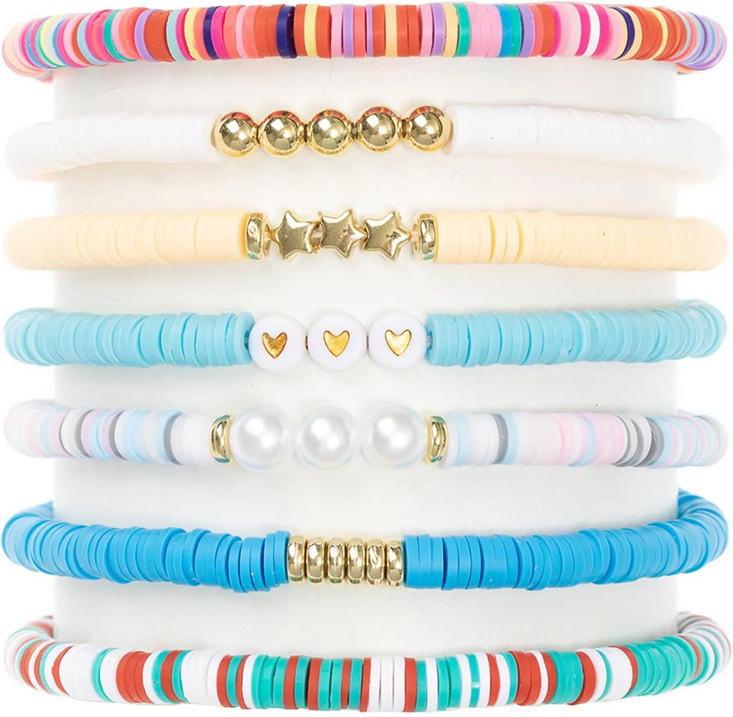 7pcs Heishi Surfer Clay Bead Colorful Preppy Friendship Bracelets for Women