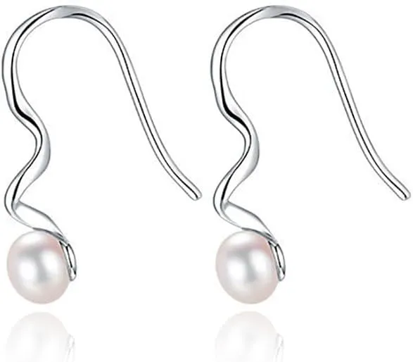 925 Sterling Silver Pearl Drop Earrings for Women Teens Small Pearl Dangle Drop Earrings Hook Studs Hypoallergenic