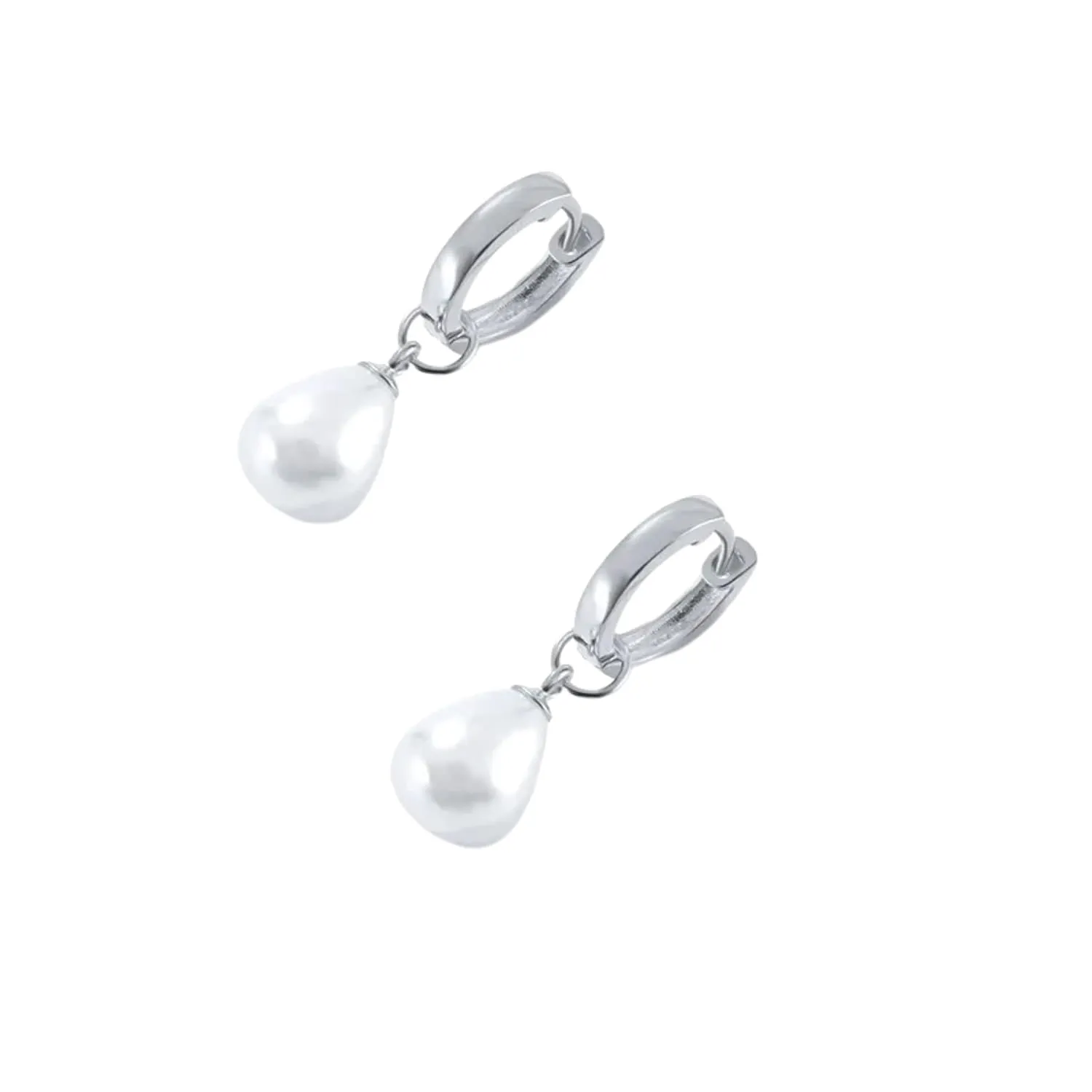 925 sterling silver women earrings water drop shape pearl pendant gold plated huggie earrings (gold)
