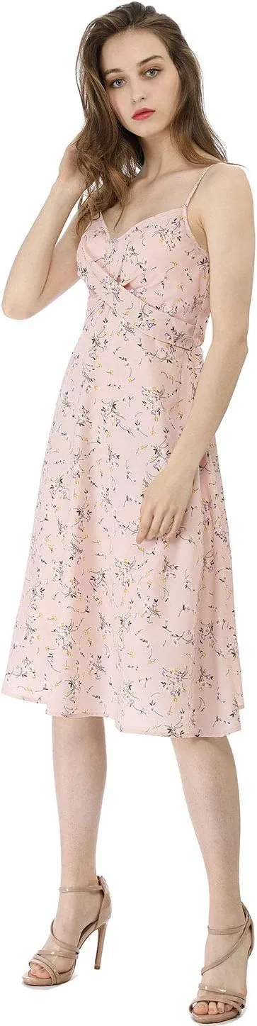 Allegra K Women's Floral Twist Front Knee Length Summer Adjustable Strap Dress