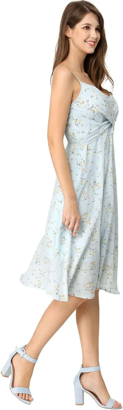 Allegra K Women's Floral Twist Front Knee Length Summer Adjustable Strap Dress