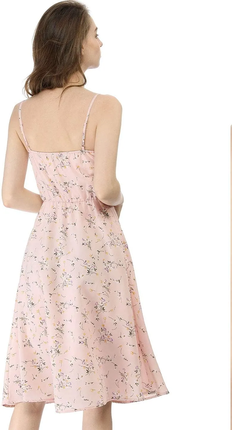 Allegra K Women's Floral Twist Front Knee Length Summer Adjustable Strap Dress