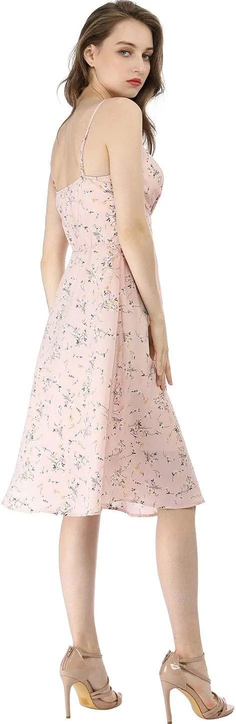 Allegra K Women's Floral Twist Front Knee Length Summer Adjustable Strap Dress