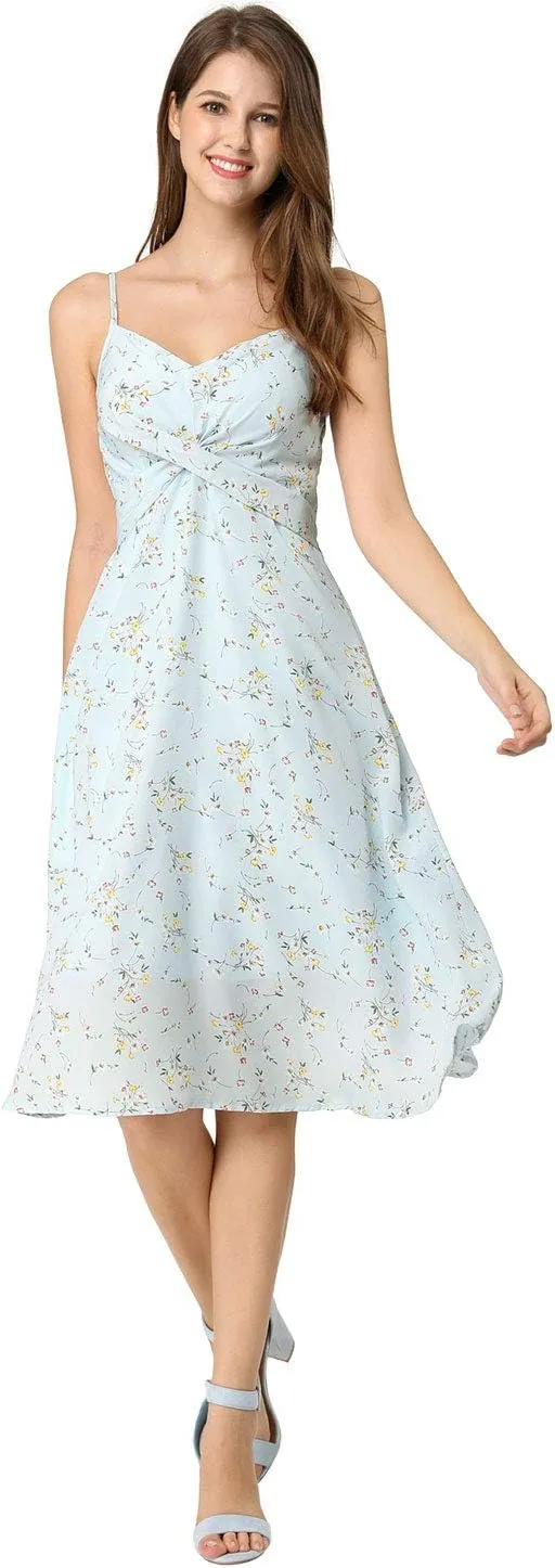 Allegra K Women's Floral Twist Front Knee Length Summer Adjustable Strap Dress