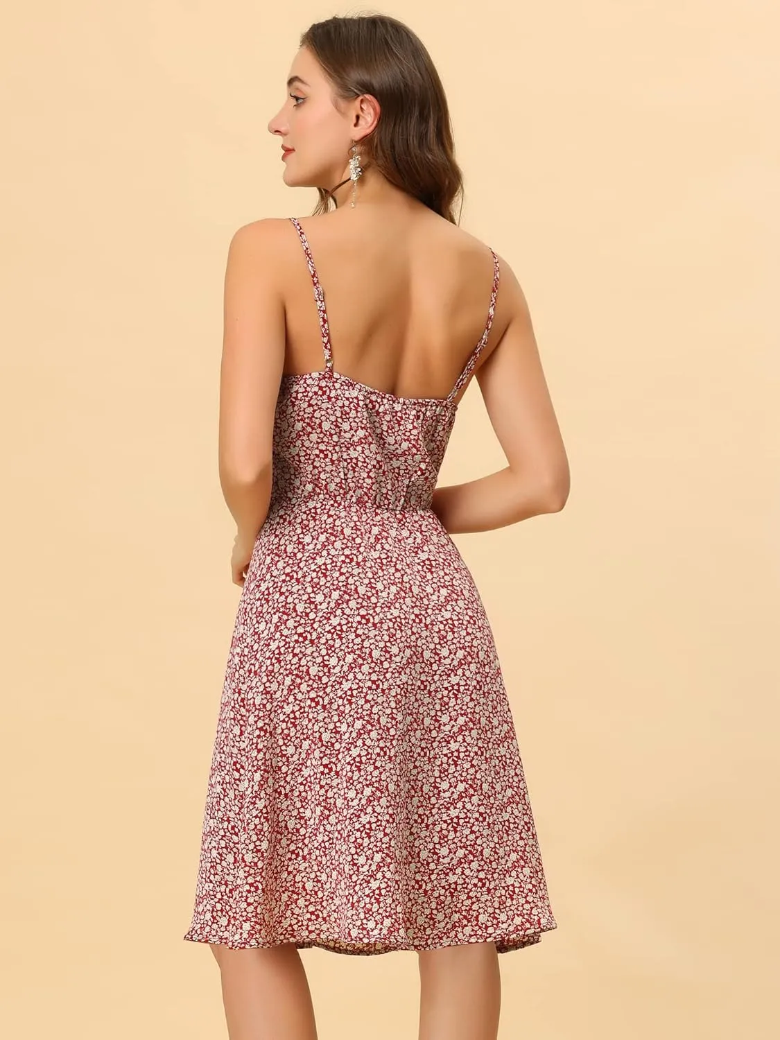 Allegra K Women's Floral Twist Front Knee Length Summer Adjustable Strap Dress