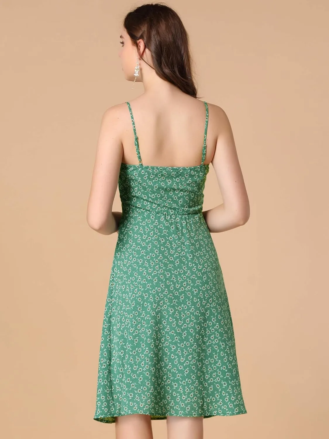 Allegra K Women's Floral Twist Front Knee Length Summer Adjustable Strap Dress