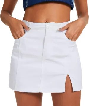 American Trends Women Mini Skirt with Slit High Waist Mini Denim Skirt Causal Bodycon Short Jean Skirts with Pockets