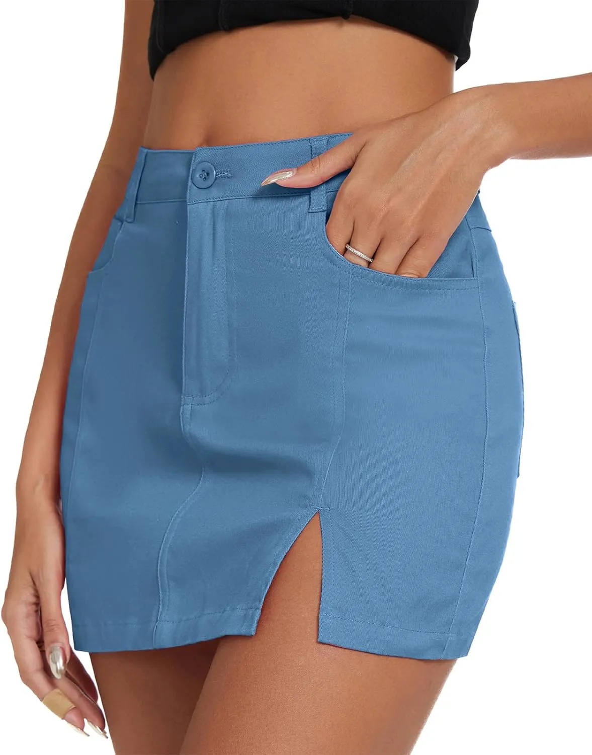 American Trends Women Mini Skirt with Slit High Waist Mini Denim Skirt Causal Bodycon Short Jean Skirts with Pockets