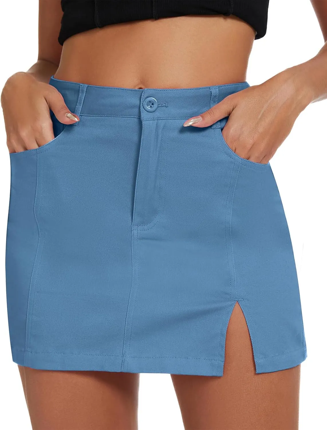 American Trends Women Mini Skirt with Slit High Waist Mini Denim Skirt Causal Bodycon Short Jean Skirts with Pockets