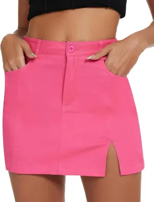 American Trends Women Mini Skirt with Slit High Waist Mini Denim Skirt Causal Bodycon Short Jean Skirts with Pockets