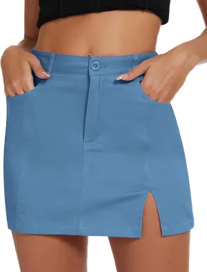 American Trends Women Mini Skirt with Slit High Waist Mini Denim Skirt Causal Bodycon Short Jean Skirts with Pockets
