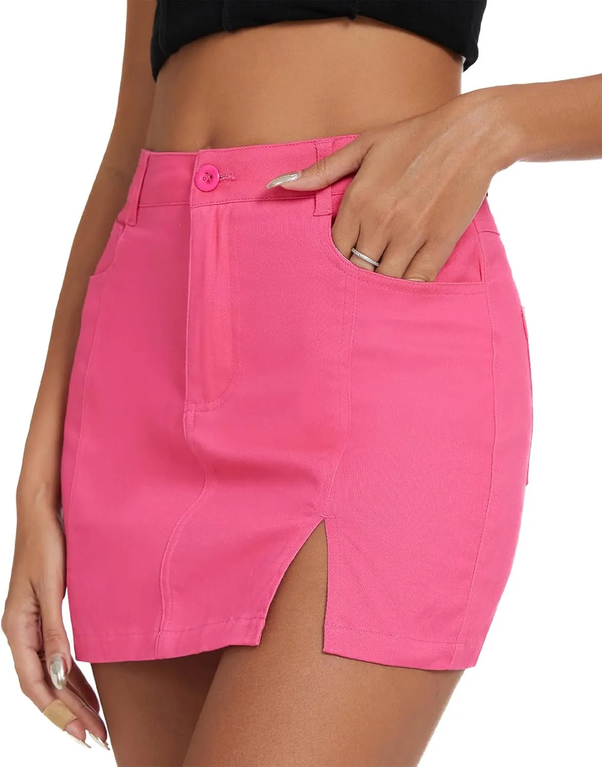 American Trends Women Mini Skirt with Slit High Waist Mini Denim Skirt Causal Bodycon Short Jean Skirts with Pockets