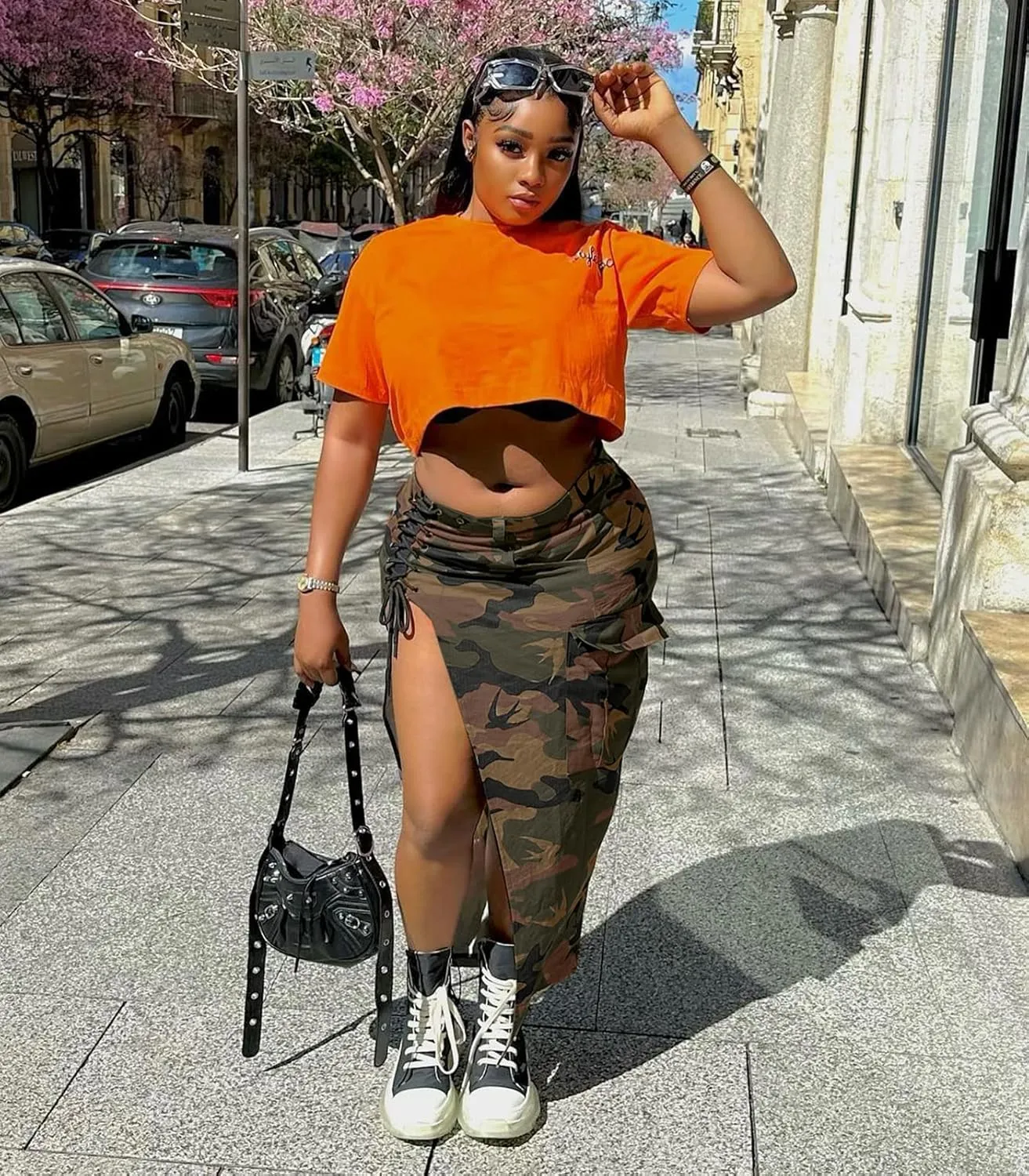 Angsuttc Cargo Skirt for Women Camo Skirts High Slit Button Maxi Skirt with Pockets