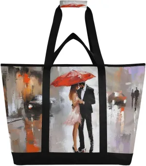 Art Woman Man Street Large Insulated Reusable Tote Bag for Grocery Shopping for Women Men, Cooler Bag with Zippered Top & Handles for Travel Beach Picnic