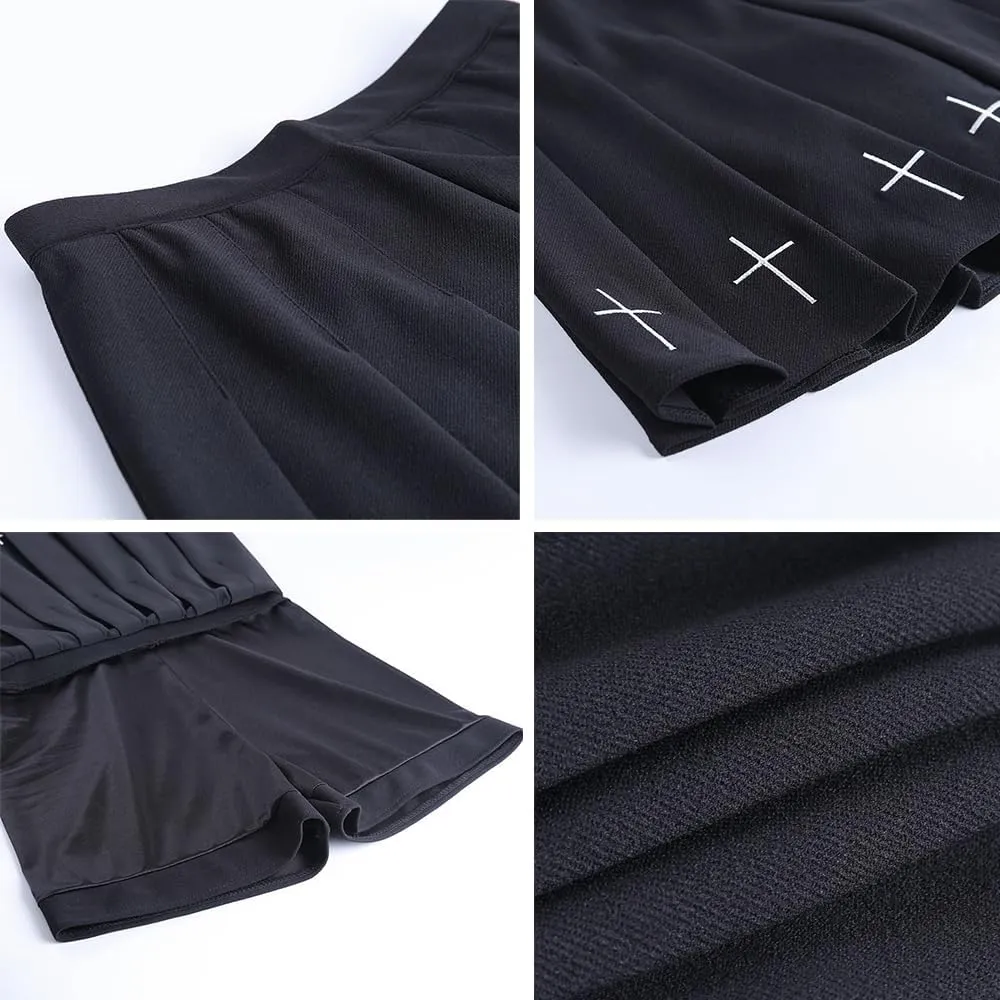 AULKEEP Womens Black Mini Pleated Skirts Goth High Waist A Line Punk Skirt School Uniform Short Skirts with Belt