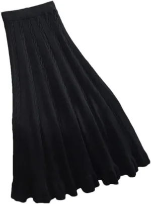 Autumn Winter Pleated Long Skirts for Women Vintage Elastic A-Line High Waist Knitted Skirt Elegant Simple Midi Skirt