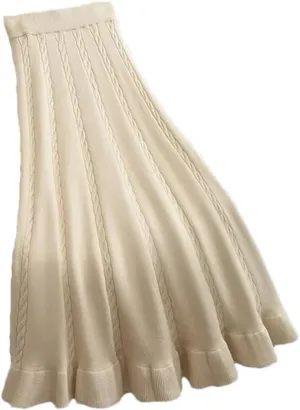 Autumn Winter Pleated Long Skirts for Women Vintage Elastic A-Line High Waist Knitted Skirt Elegant Simple Midi Skirt