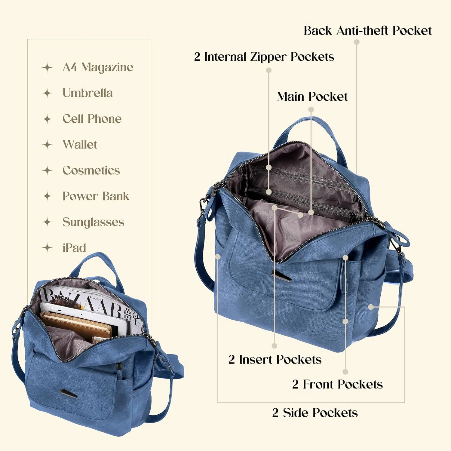 Backpack Purse for Women, Women Backpack Purse Small Leather Waterproof Anti-theft Shoulder Bags Handbags Ladies
