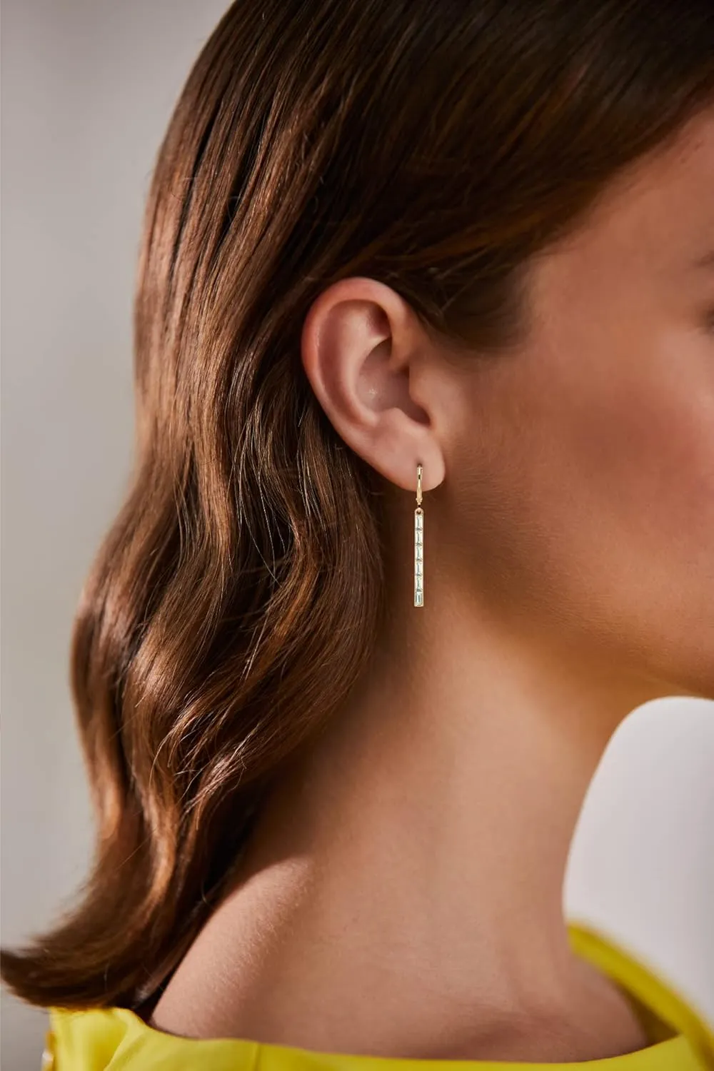 Badgley Mischka Women's Earrings - Wedding Bridal Elegant Rhinestone Bar Dangle Earrings, Huggie Hoop Closure