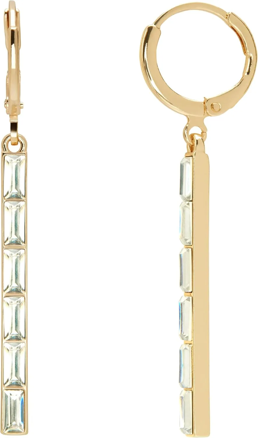 Badgley Mischka Women's Earrings - Wedding Bridal Elegant Rhinestone Bar Dangle Earrings, Huggie Hoop Closure