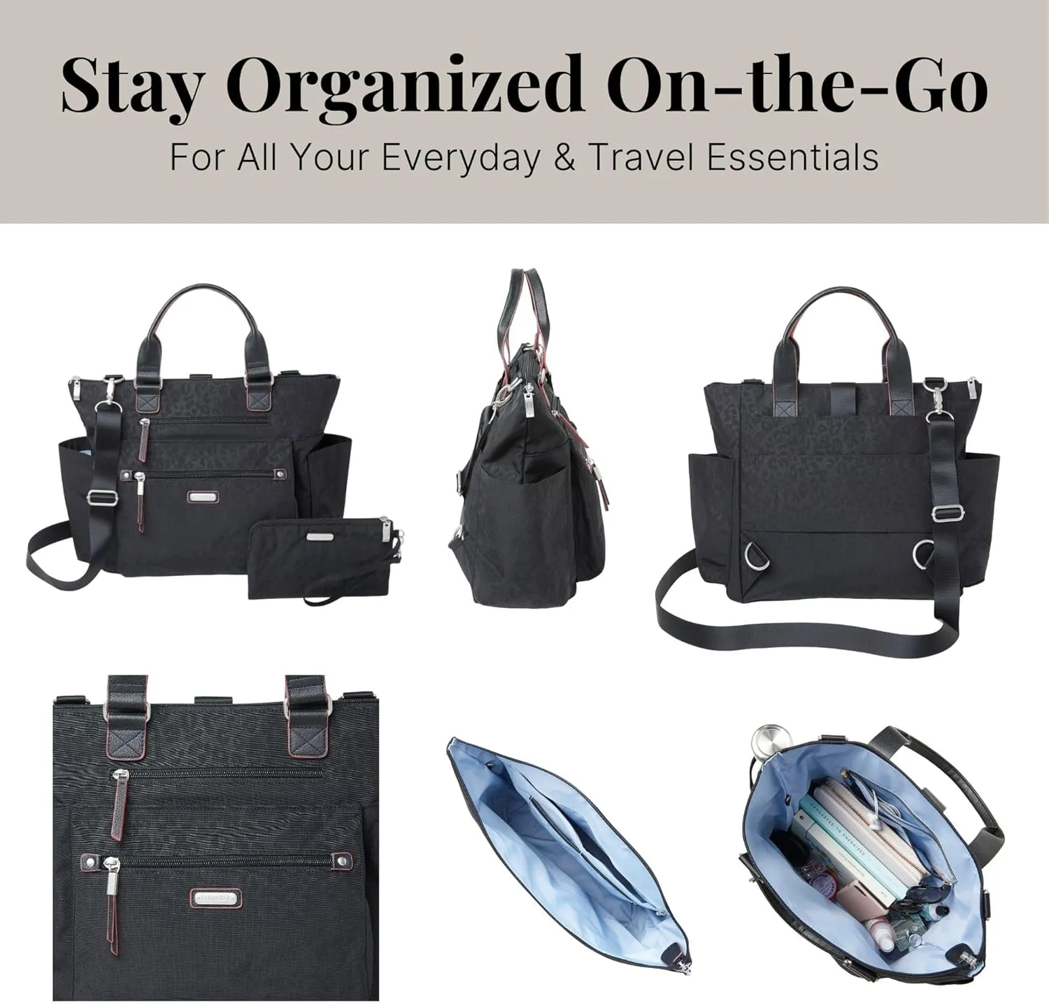 Baggallini 3-in-1 Convertible Backpack Handbag 15x12 Lightweight Travel Bag Crossbody Zippered Tote W/RFID Phone Wristlet