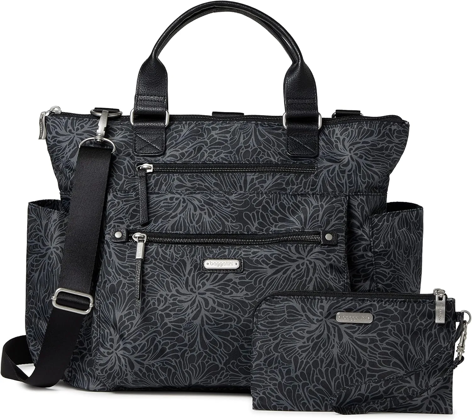 Baggallini 3-in-1 Convertible Backpack with RFID Phone Wristlet Midnight Blossom One Size