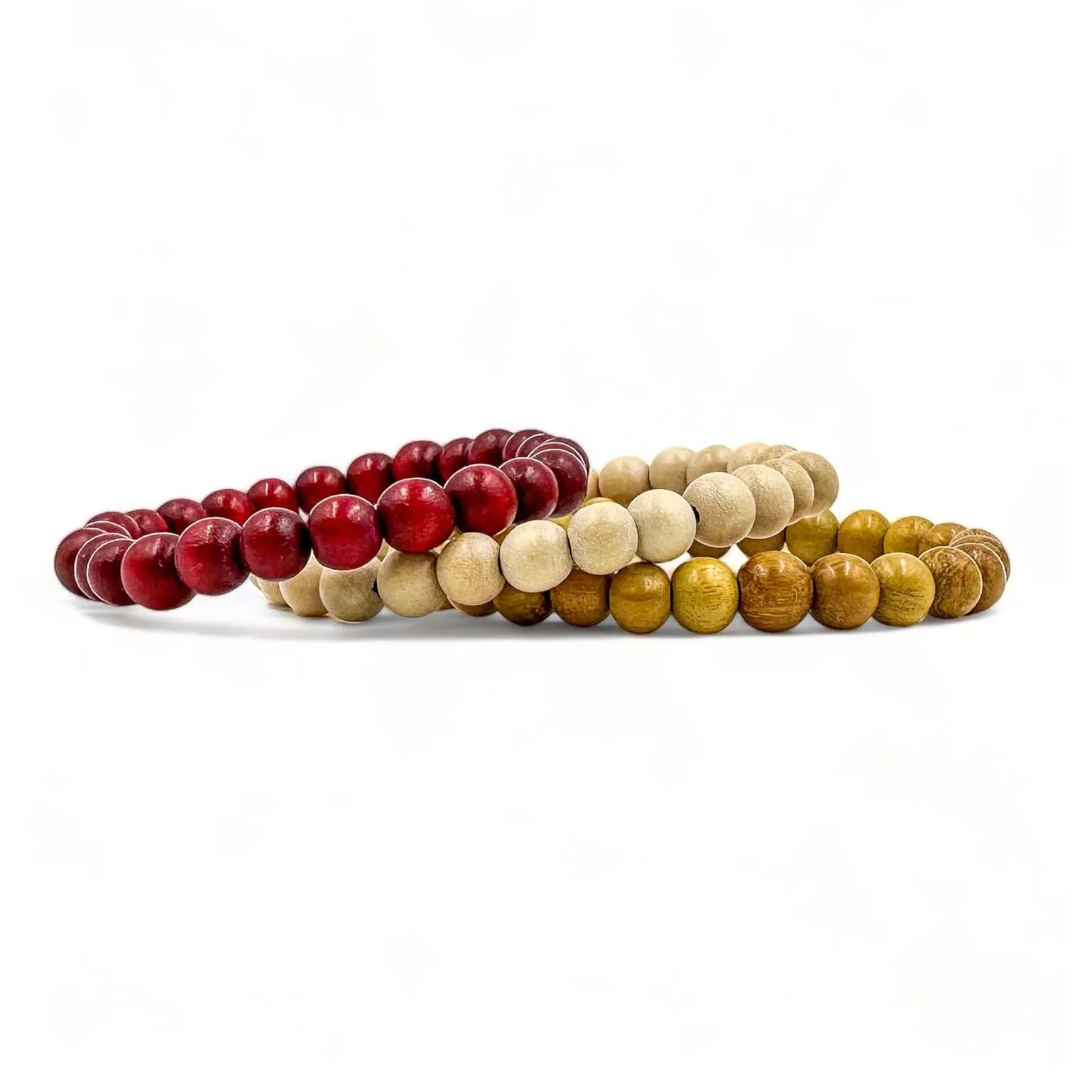 Beaded Bracelet 3 Pack Stack Handmade 8mm Dyed Wood Beads - Good Wood Series by Everwood Original - Handcrafted Bead Bracelets Made In Tennessee - USA Handmade Artisian Boho Style Mala Bracelets